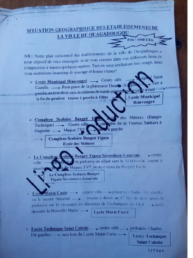 Situation Géographique Des Écoles À Ouaga - 1 | PDF