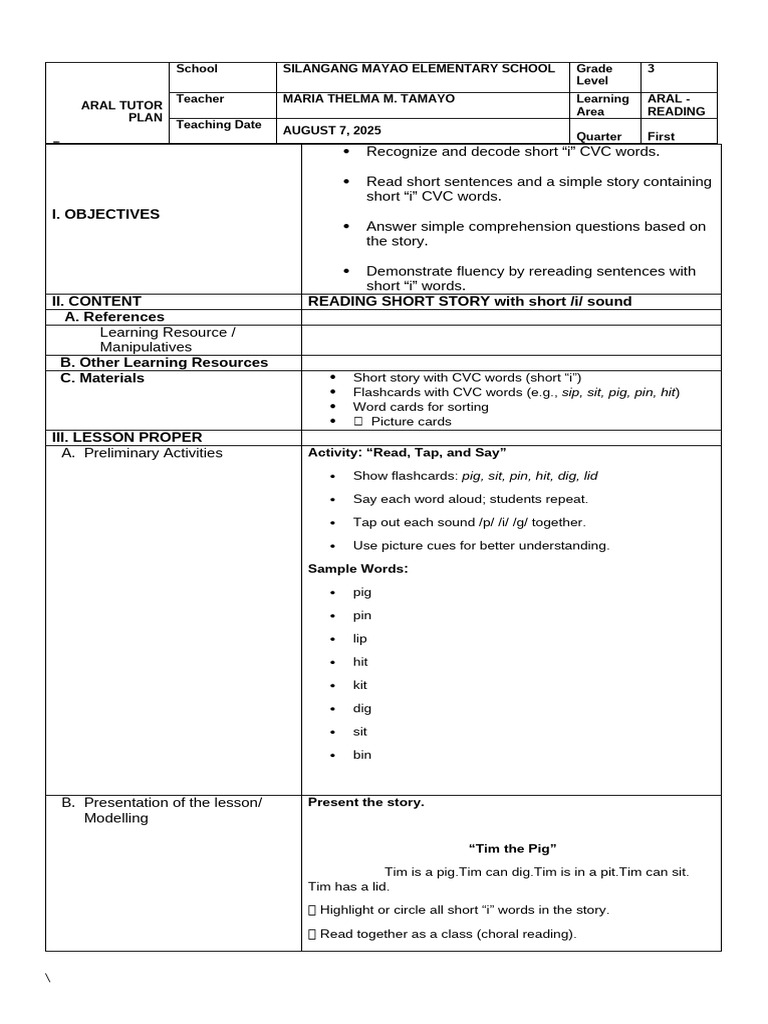 Grade 3 Aral Reading Lesson Plan | PDF | Human Communication | Language ...