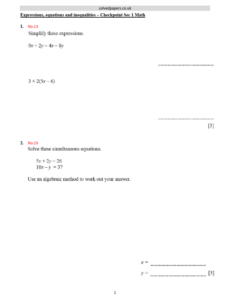 Checkpoint Sec 1 Math Solutions | PDF