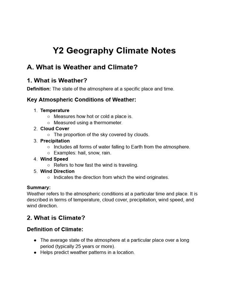 Weather and Climate Overview Notes | PDF | Humidity | Water Vapor