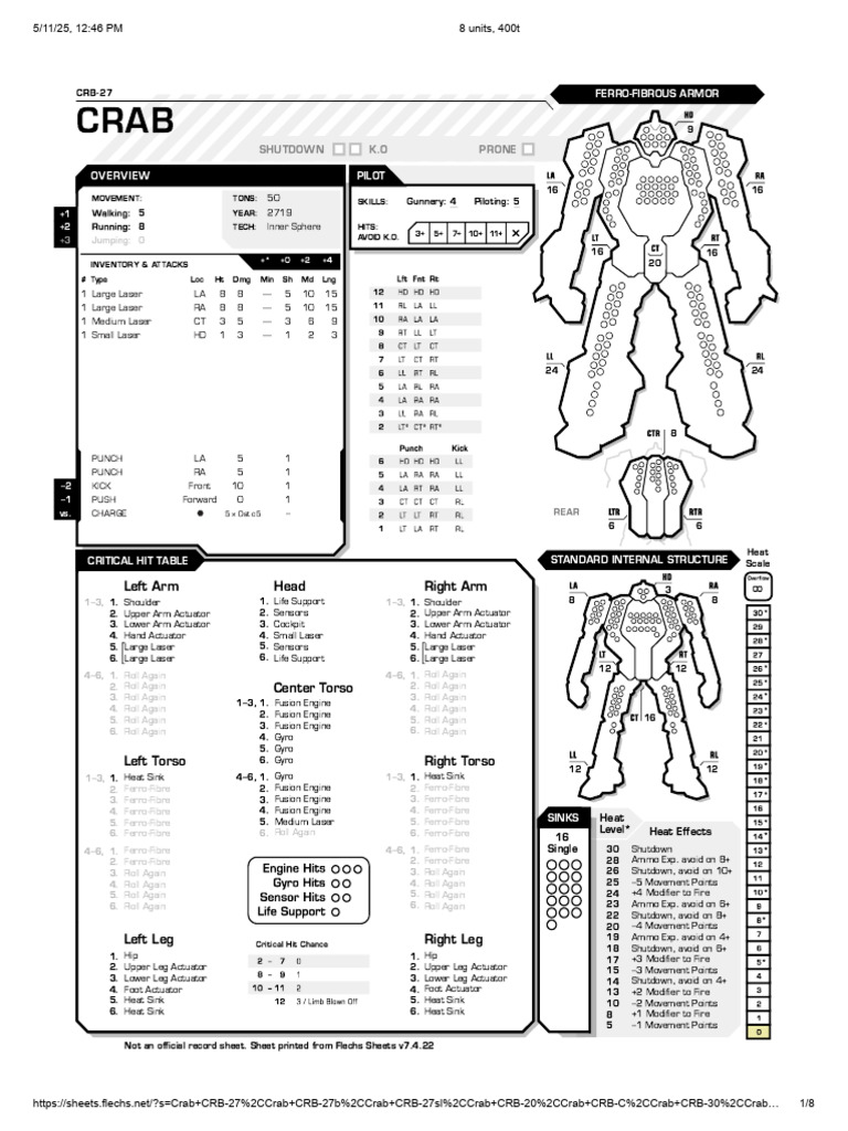 Crab Mech CRB-27 Specifications Sheet | PDF