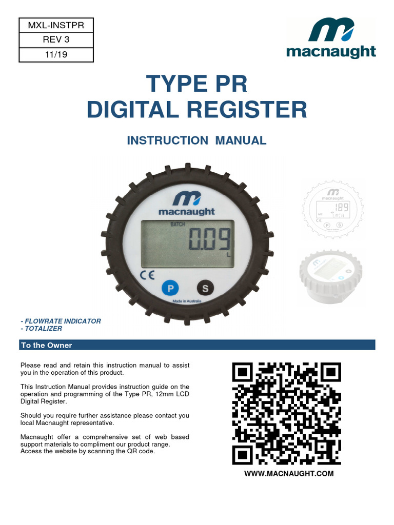 Digital Register Type PR Manual | PDF | Flow Measurement