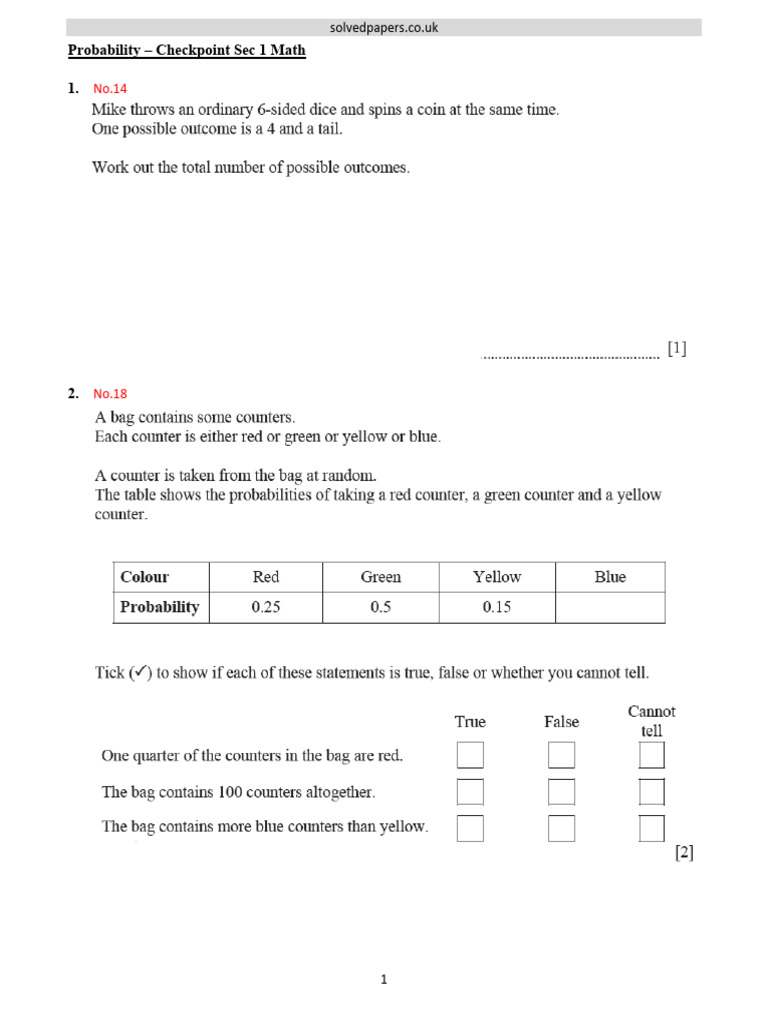 Probability Checkpoint Math Solutions | PDF