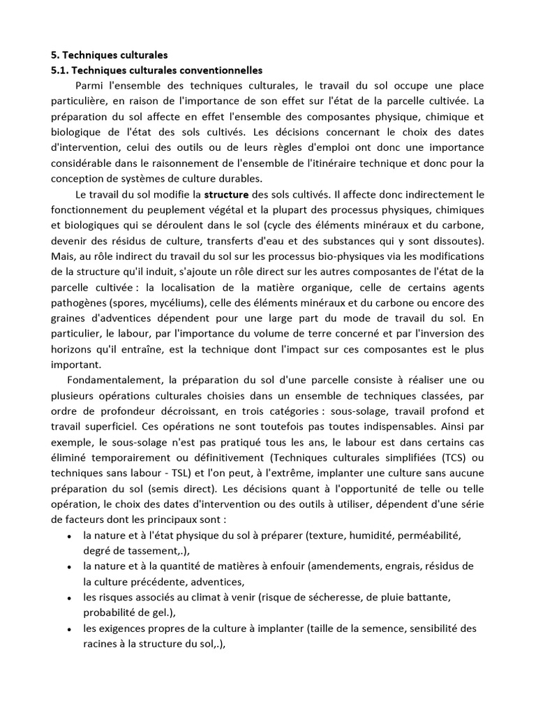 Techniques culturales et impact sur le sol | PDF | Agriculture ...