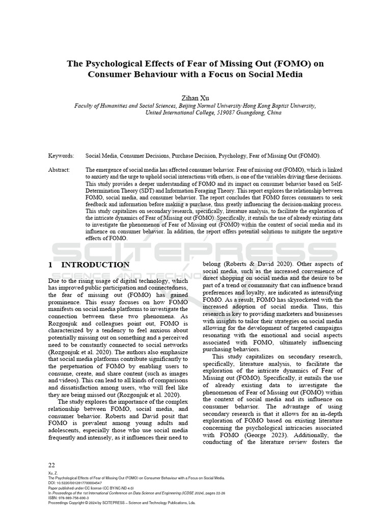 Fear of Missing Out (FOMO) in Consumer Behaviour: A Systematic ...