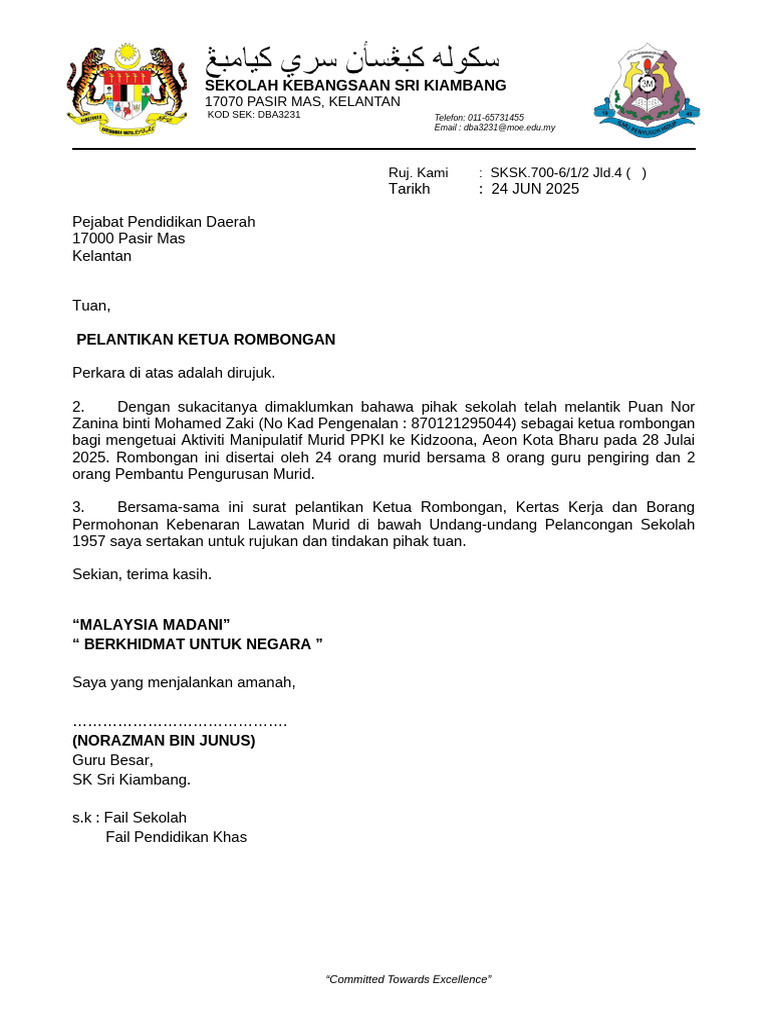 Surat Pelantikan Ketua Rombongan | PDF