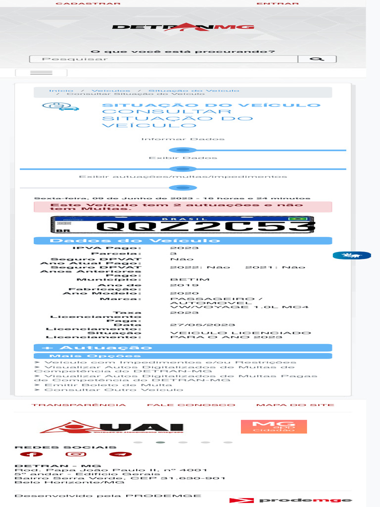 Consulta de Situação do Veículo Detran-MG | PDF