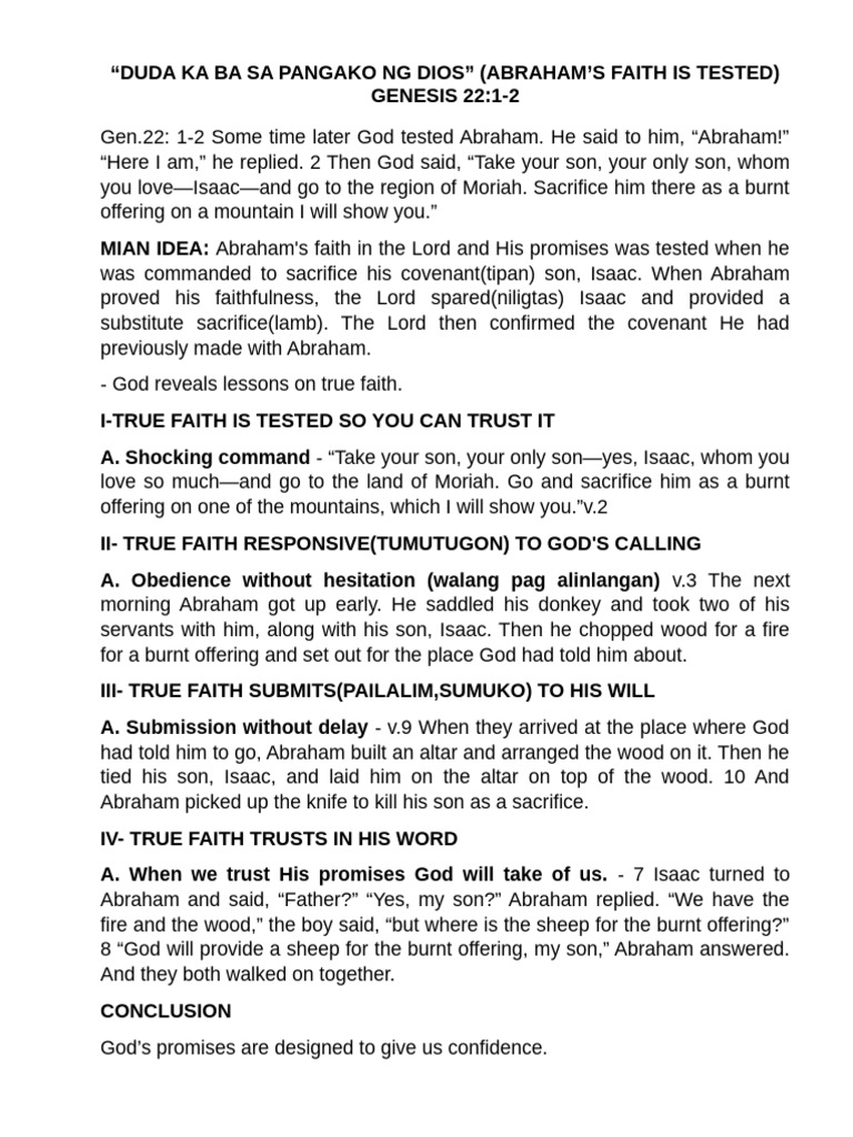 Abraham's Faith Tested in Genesis 22 | PDF
