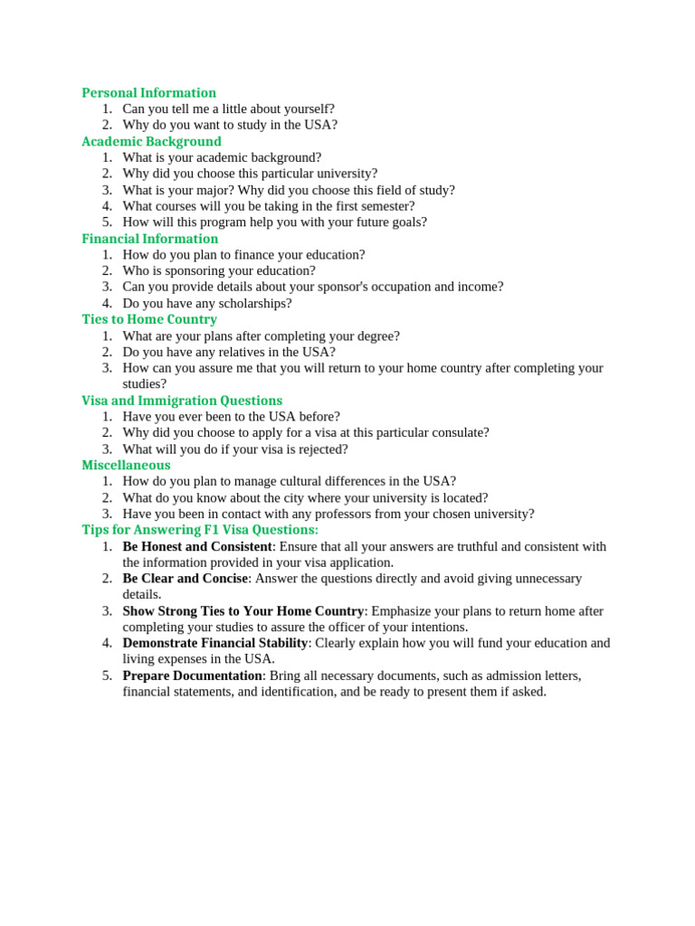USA F1 Visa Interview Preparation Guide | PDF | University | Travel Visa