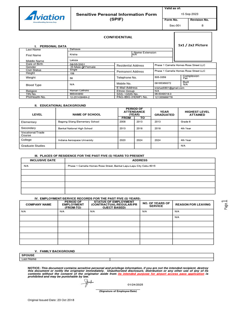 Sensitive Personal Information Form | PDF | Justice | Crime & Violence