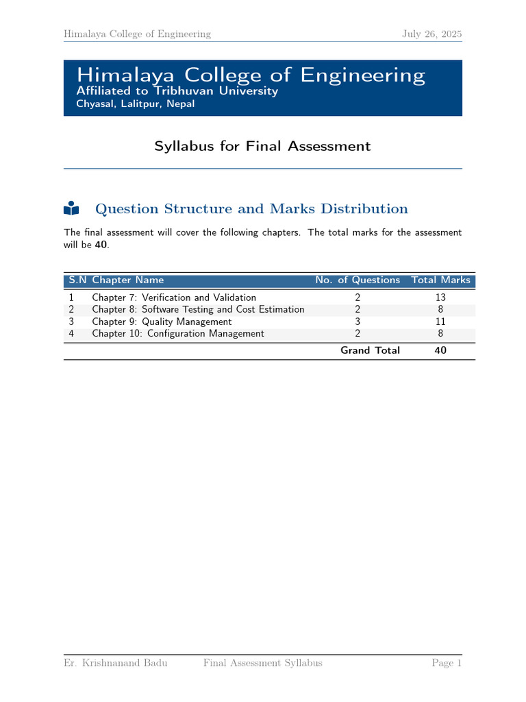 Final Assessment Syllabus 2025 | PDF