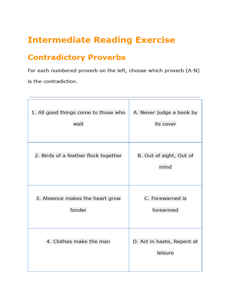 Contradictory Proverbs Exercise | PDF