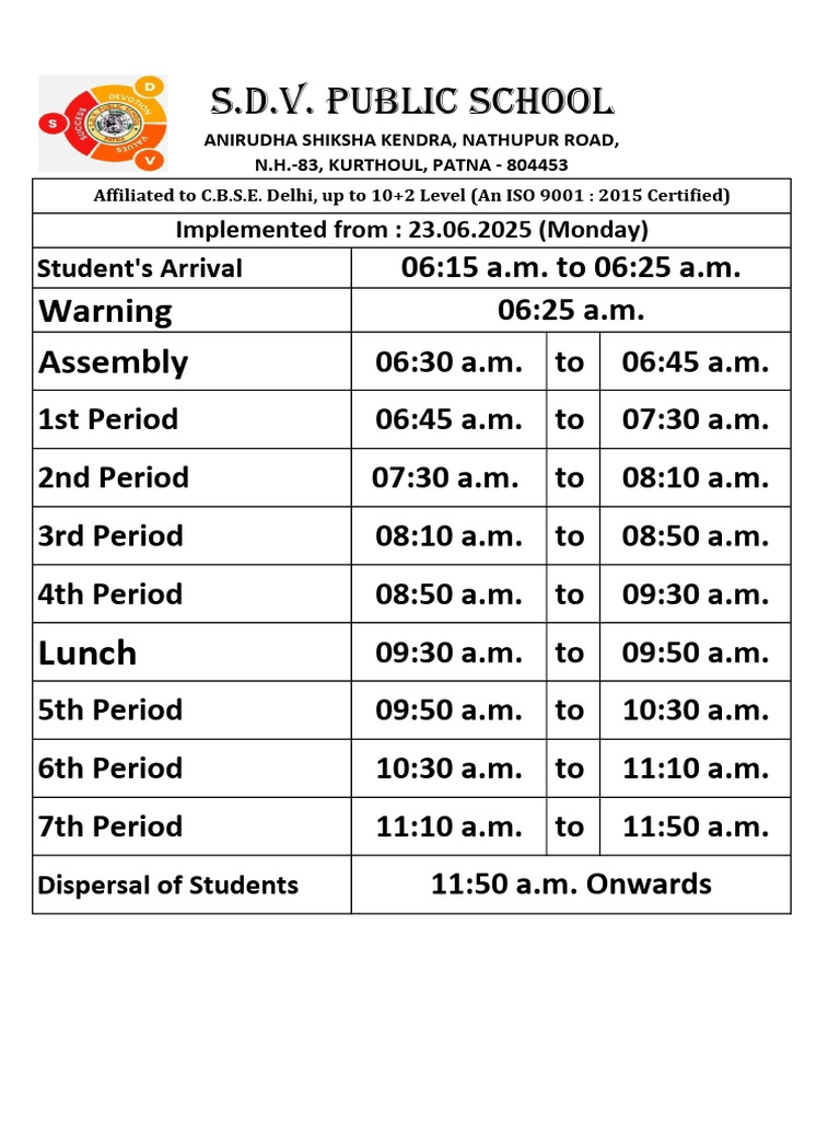 Time Table For Students | PDF