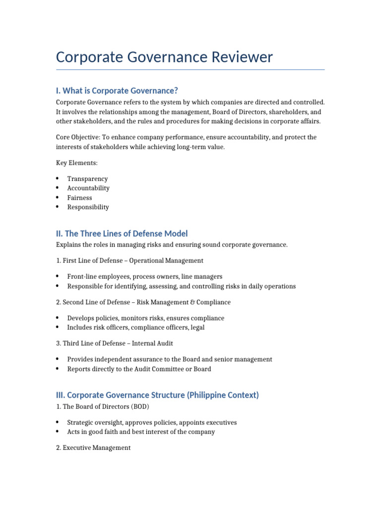 Corporate Governance Overview and Key Concepts | PDF | Sarbanes–Oxley ...