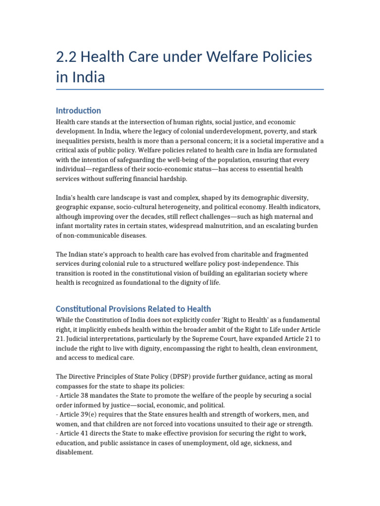 Health Care Welfare Policies in India | PDF | Health Care | Social Policy