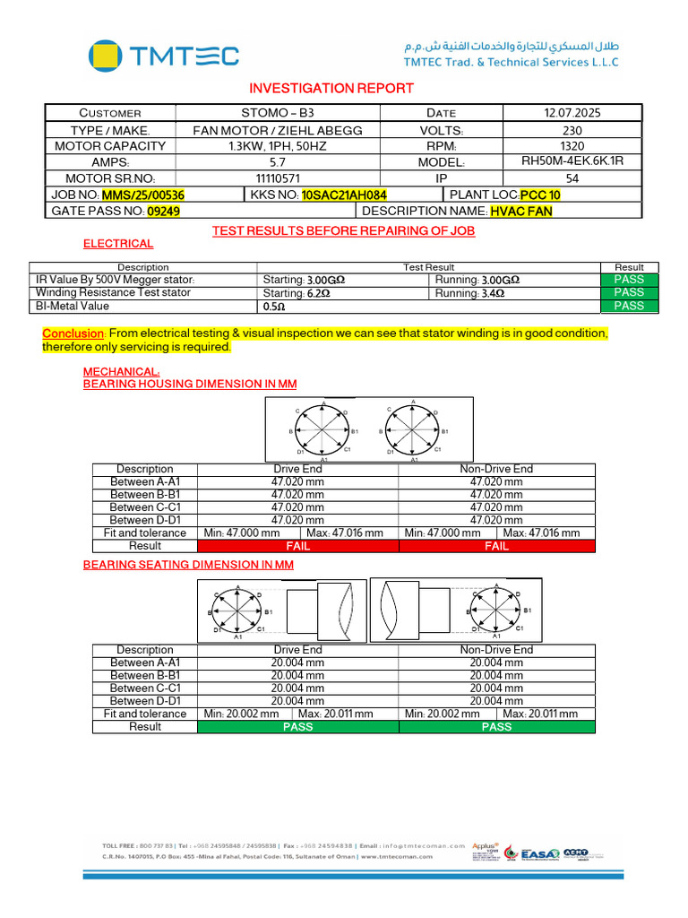 Electrical and Mechanical Motor Inspection Report | PDF | Mechanical ...