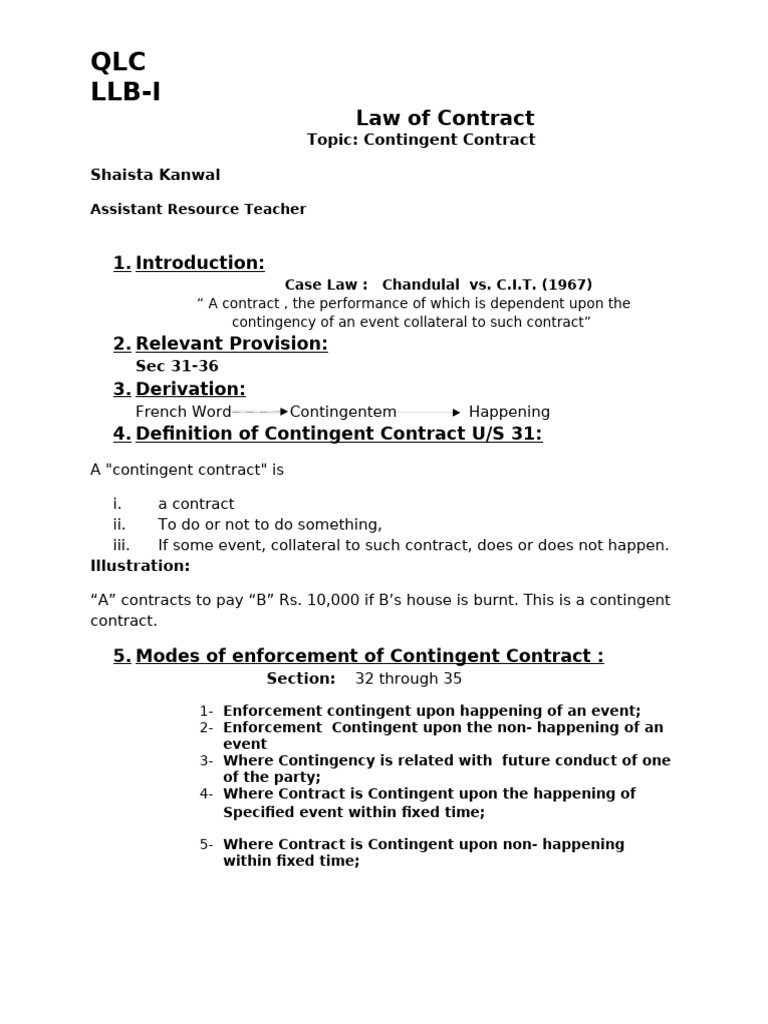 Overview of Contingent Contracts | PDF | Private Law