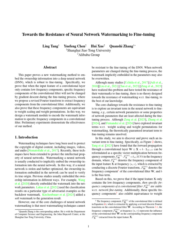 Towards The Resistance of Neural Network Watermarking To Fine-Tuning ...