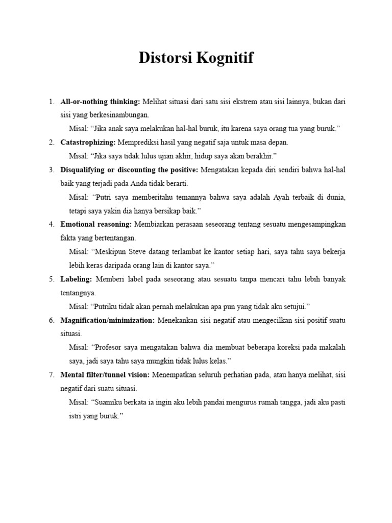 Contoh Distorsi Kognitif dalam Kehidupan | PDF