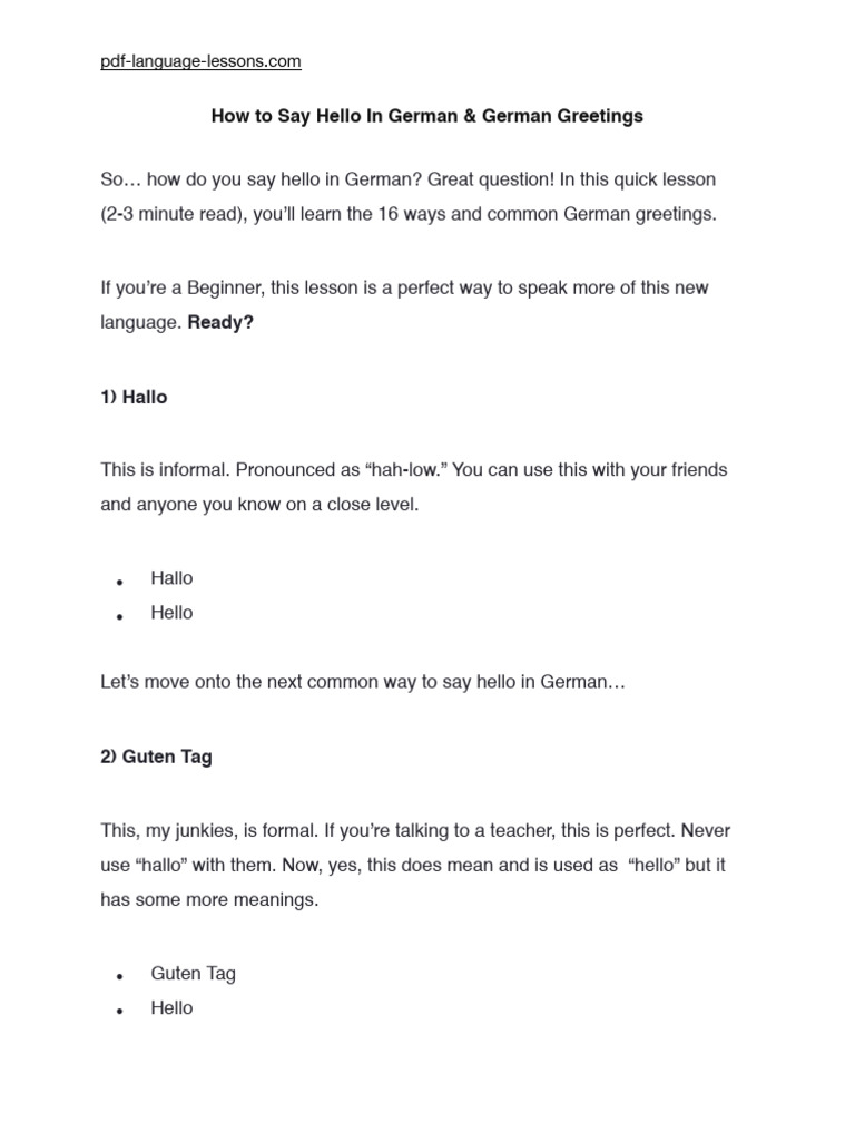 German Greetings: 16 Ways to Say Hello | PDF | Linguistics