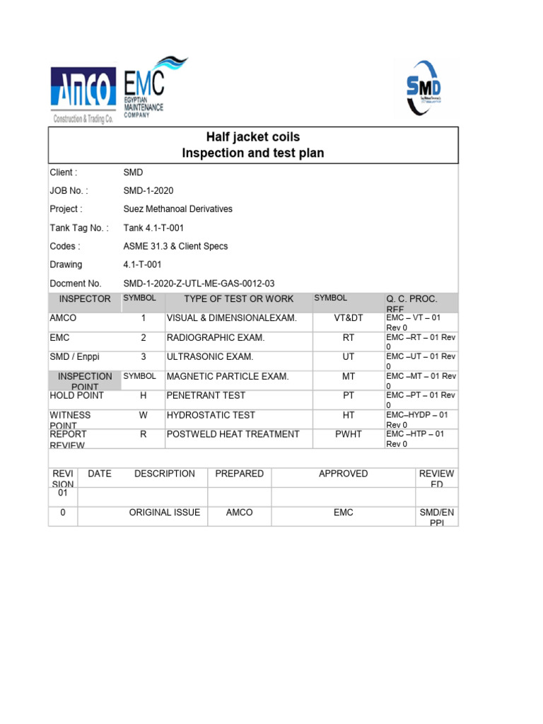 Half Jacket Coils Inspection Plan | PDF | Joining | Applied And ...