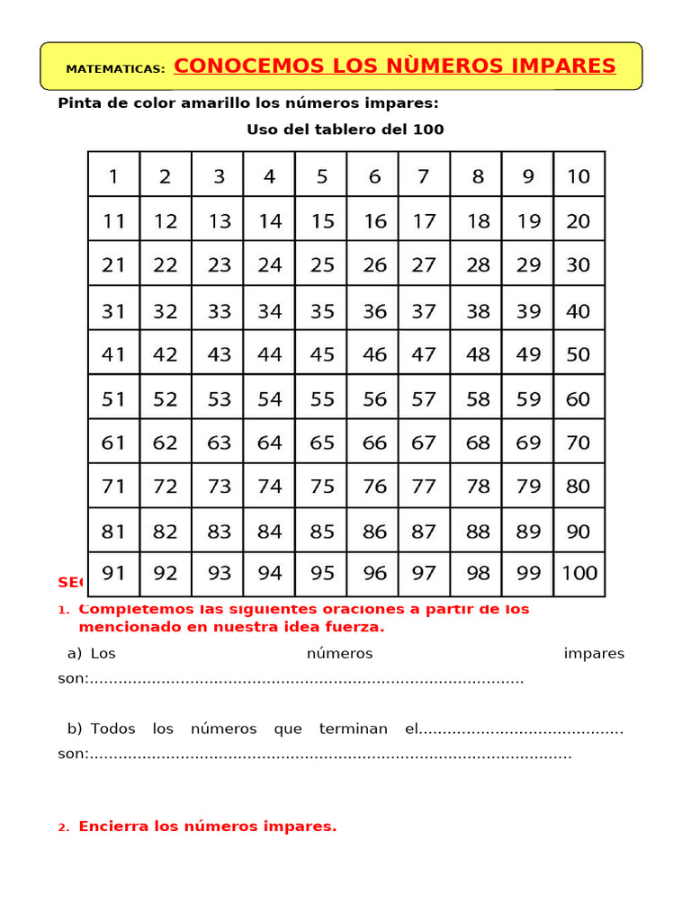 Ficha D4 Mat Numeros Impares - 092511 | PDF