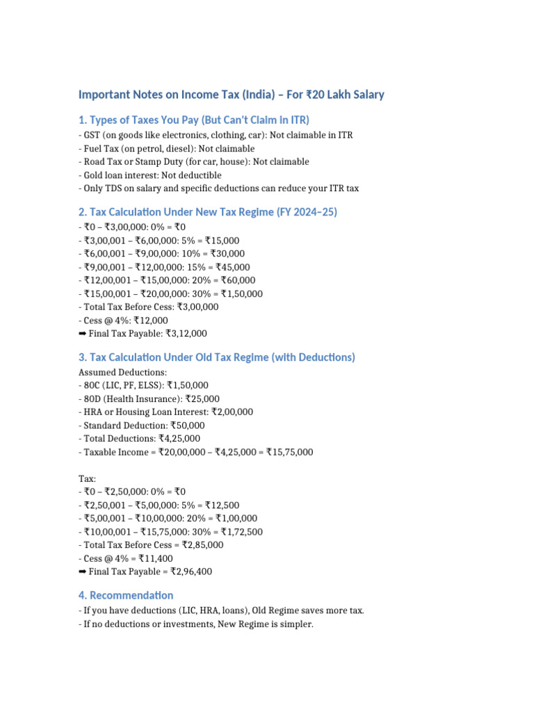 Income Tax Guide for ₹20 Lakh Salary | PDF