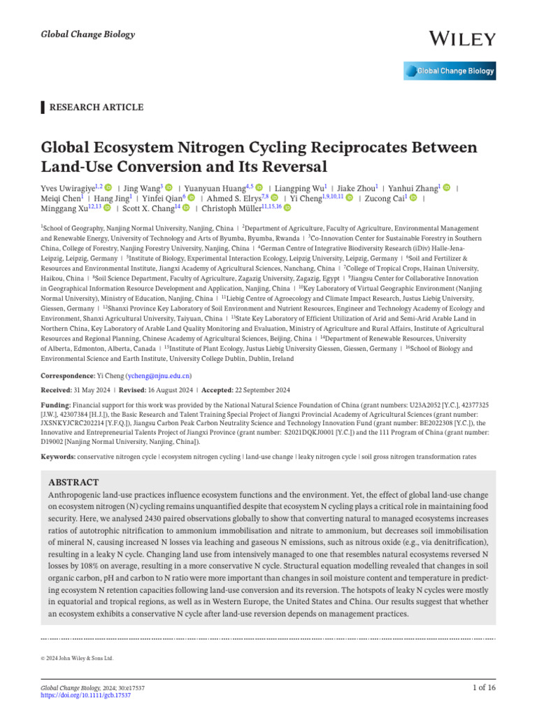 Nitrogen Cycling in Land-Use Changes | PDF | Ecosystem | Errors And ...