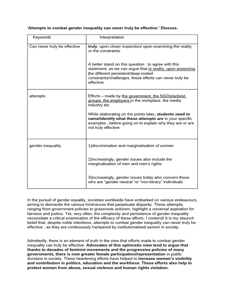 Examining Gender Inequality Efforts | PDF | Woman | Gender Studies