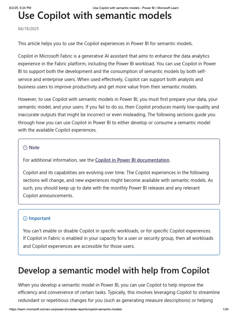 Using Copilot with Power BI Semantic Models | PDF | Metadata ...