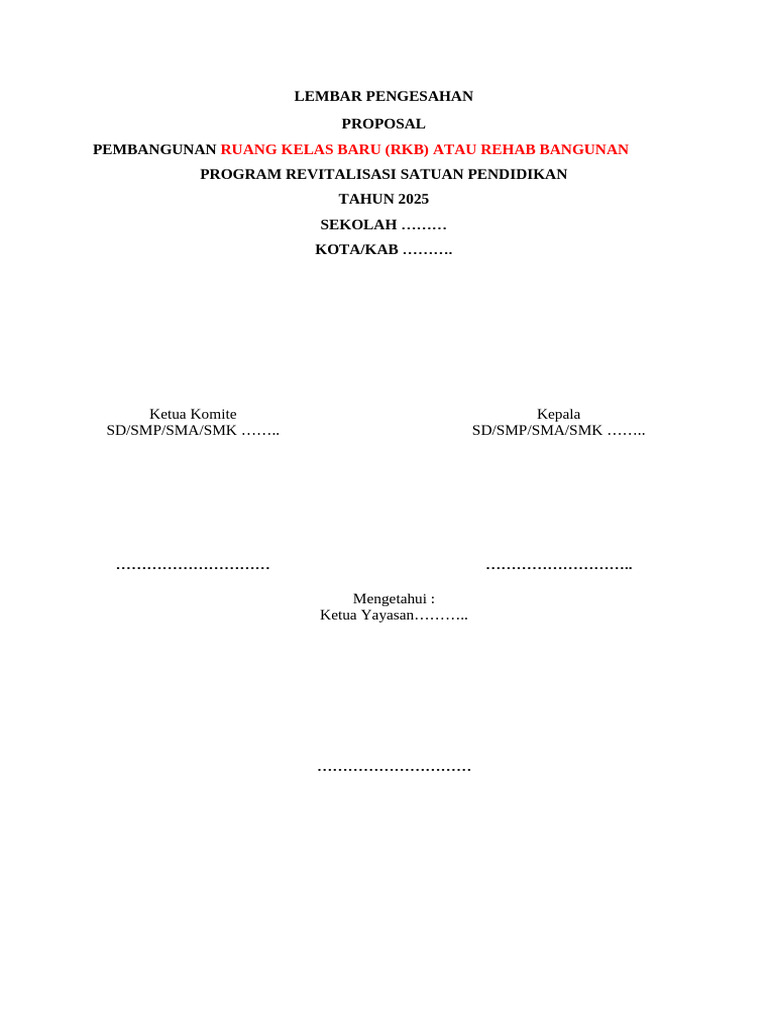 Lembar Pengesahan Proposal Dana RKB | PDF