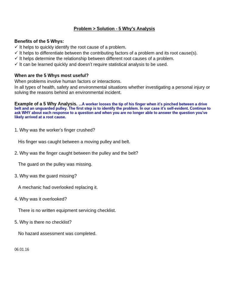 5 Whys Analysis for Problem Solving | PDF