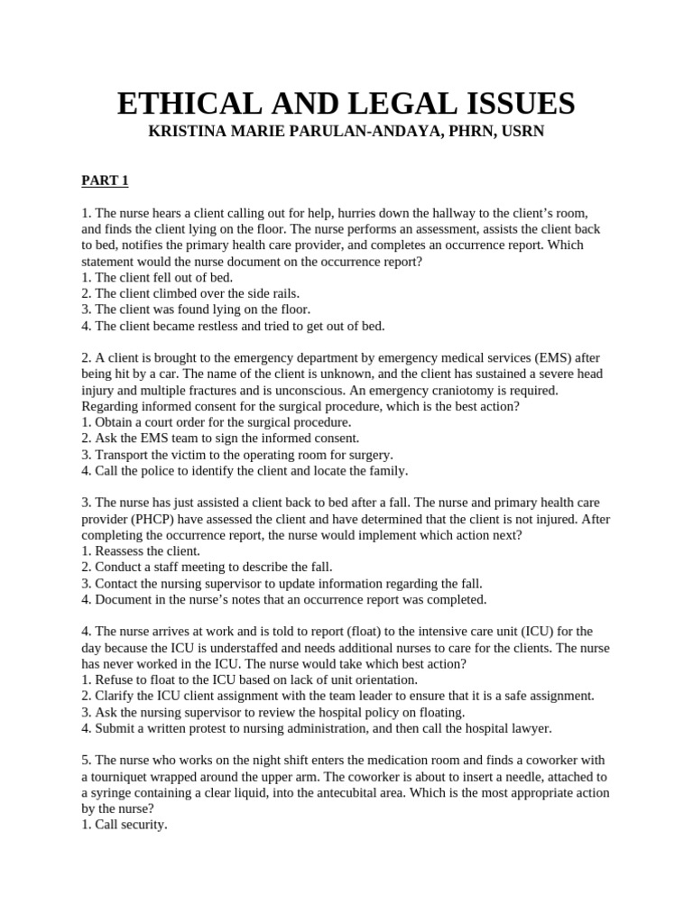 Ratio Ethical and Legal Issues | PDF | Negligence | Nursing