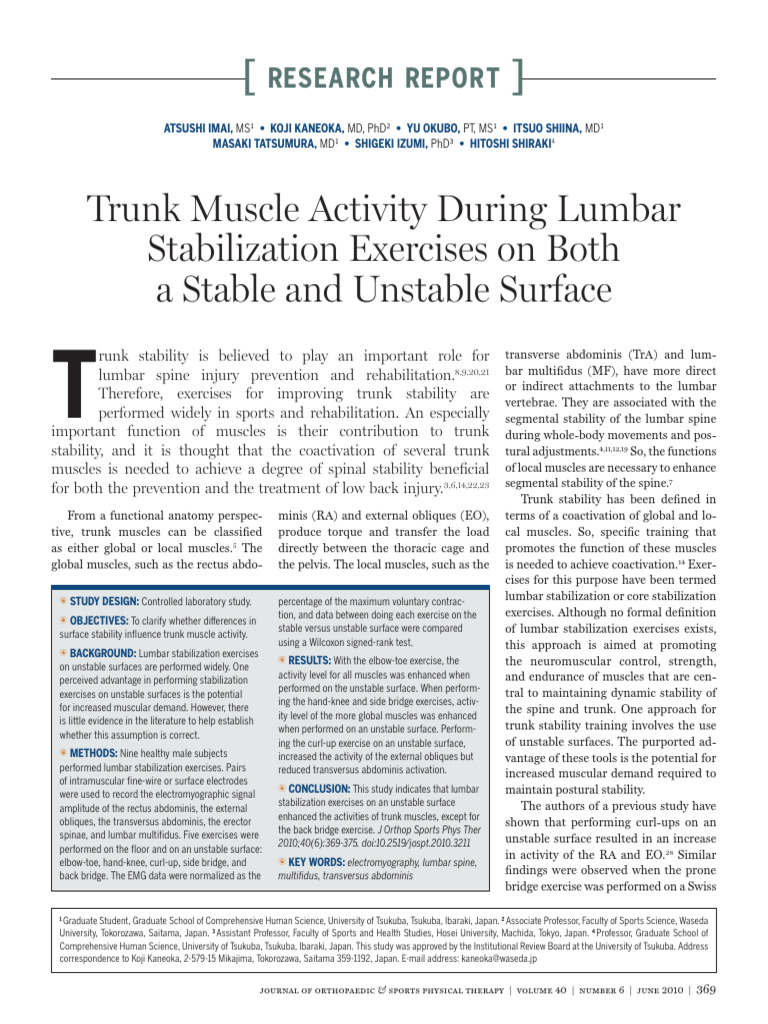 Tatsumura Et Al 2010 Trunk Muscle Activity During Lumbar Stabilization ...