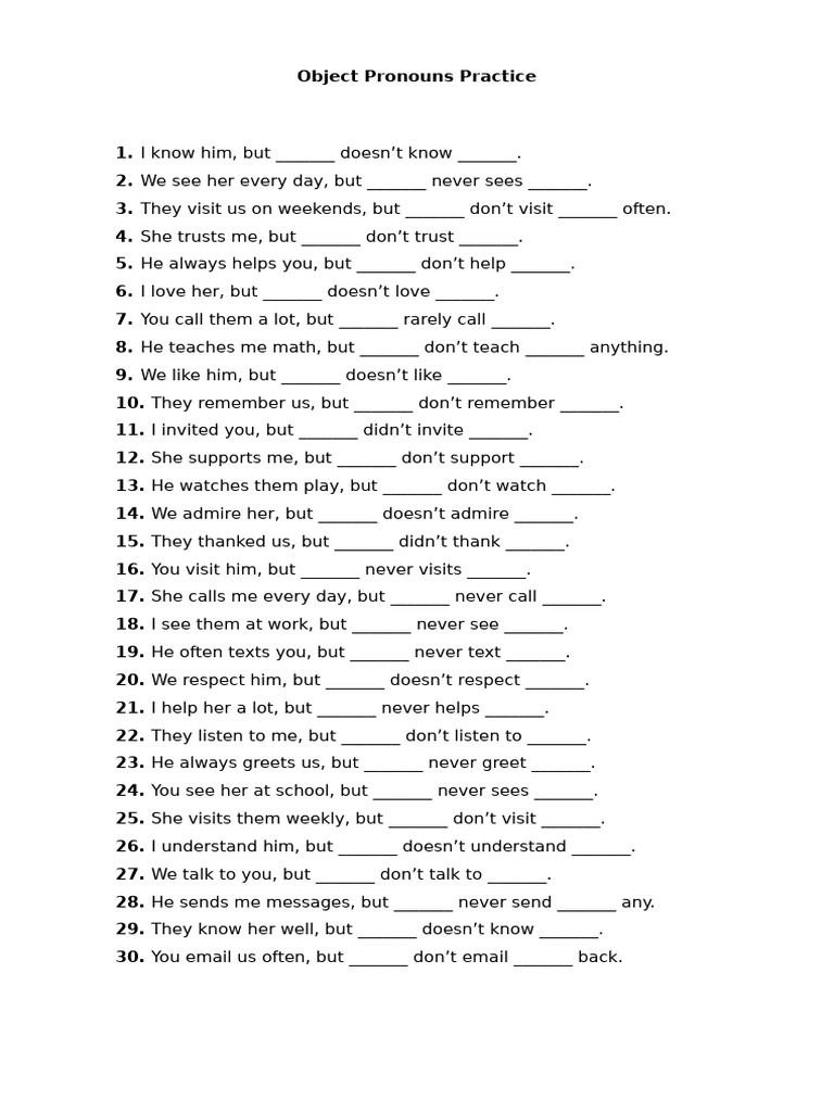 Object Pronouns Exercises for Practice | PDF