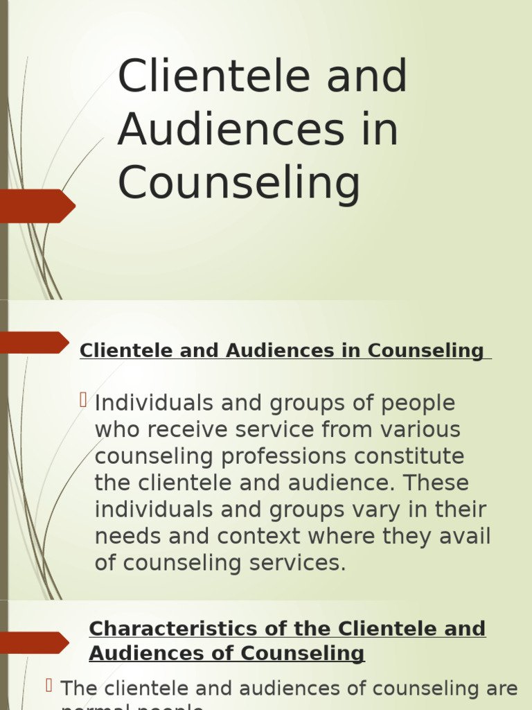 Clientele and Audiences in Counseling-Final | PDF | Psychotherapy | Grief