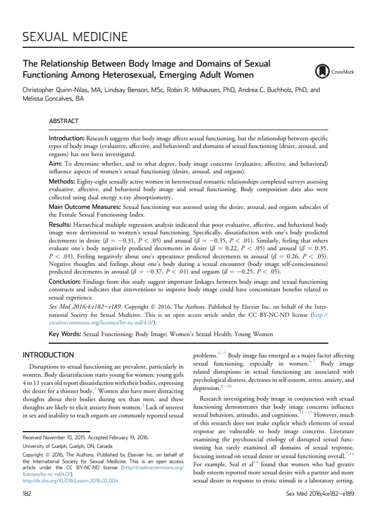 Body Image's Impact on Women's Sexual Function | PDF | Sexual Arousal ...