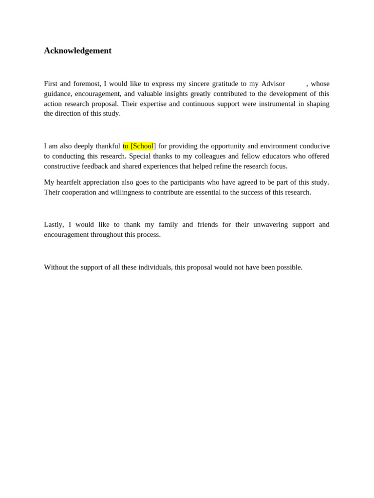 Acknowledgements for Research Proposal | PDF
