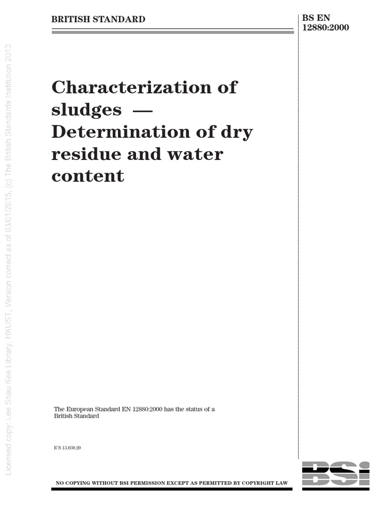 Characterization of Sludges: EN 12880 | PDF | Copyright