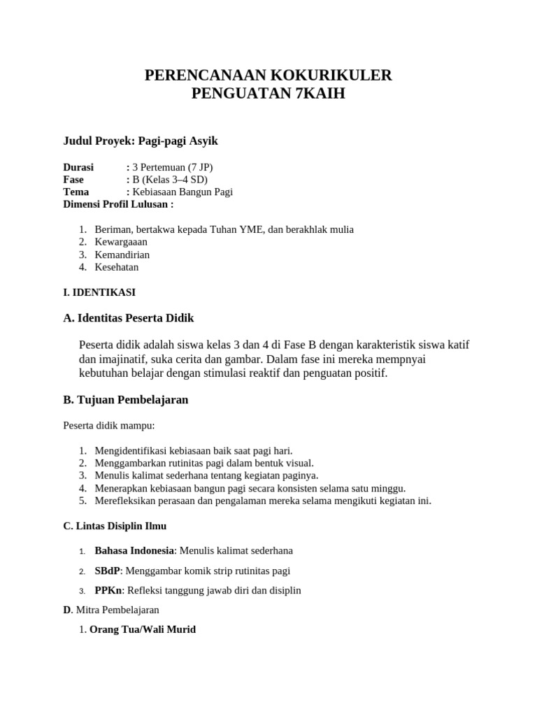 Modul KOKURIKULER - Pagi Pagi Asyik | PDF
