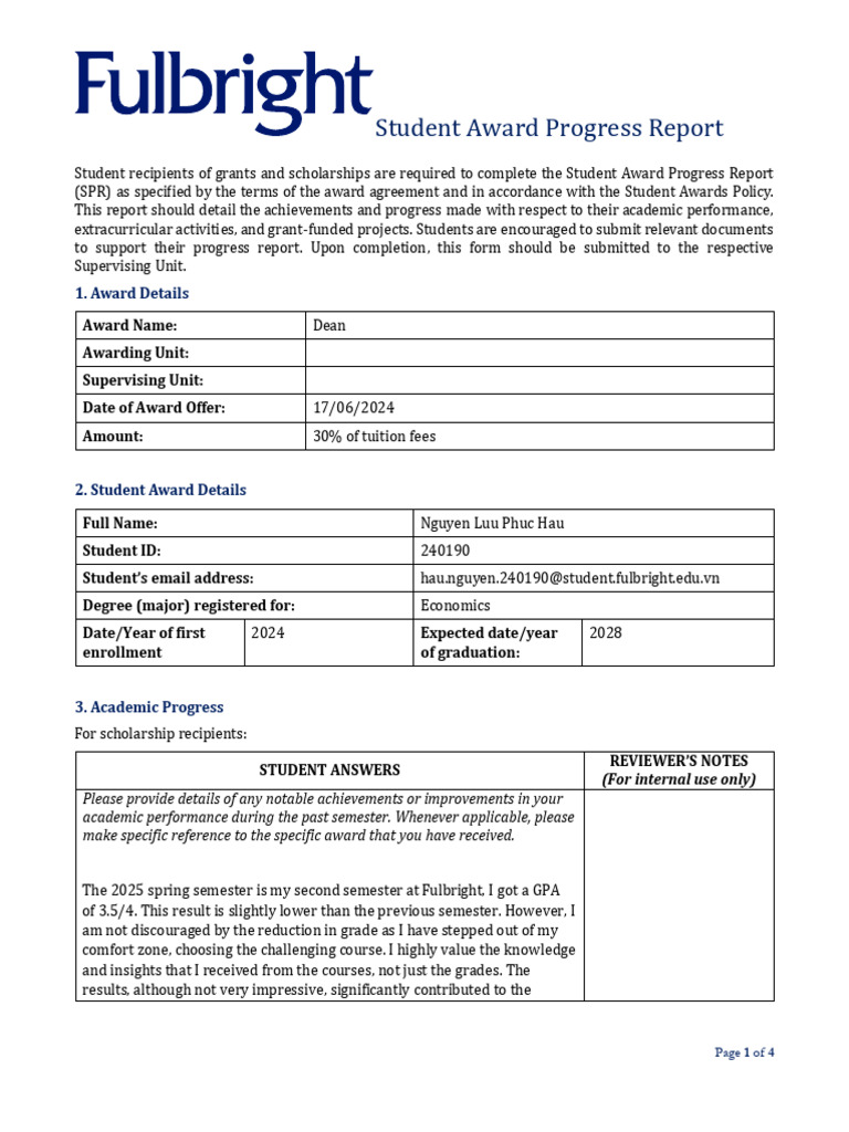 (Dean Scholarship) - (Nguyen Luu Phuc Hau) - Student Award Progress ...
