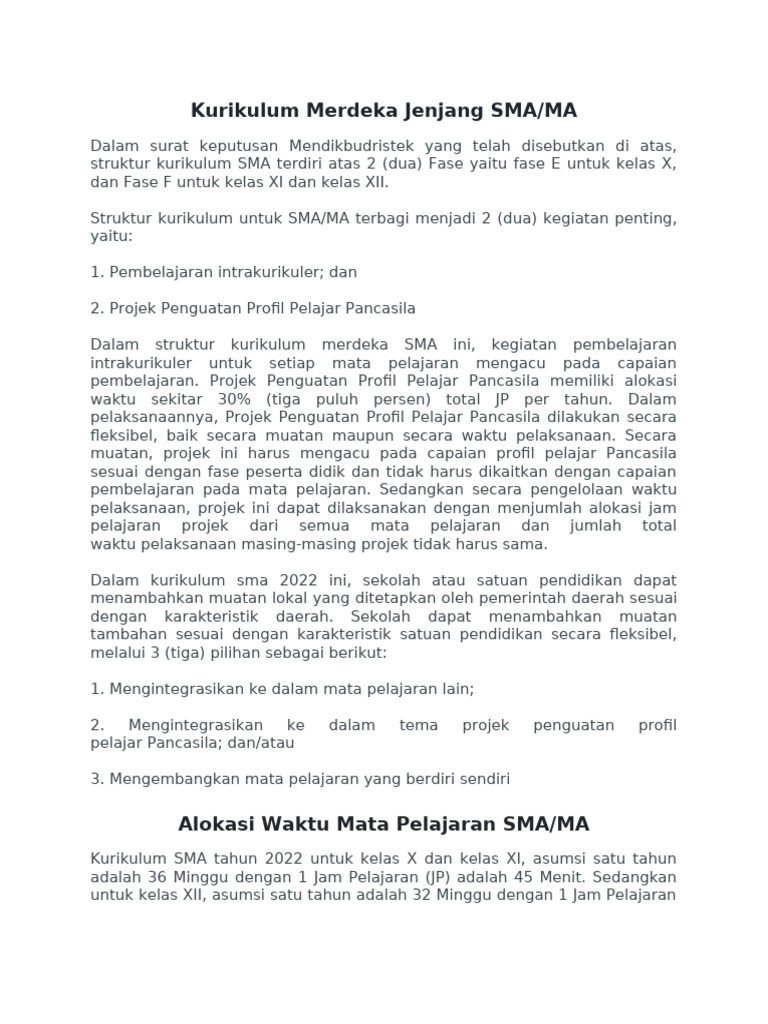 Kurikulum Merdeka SMA/MA 2022 | PDF