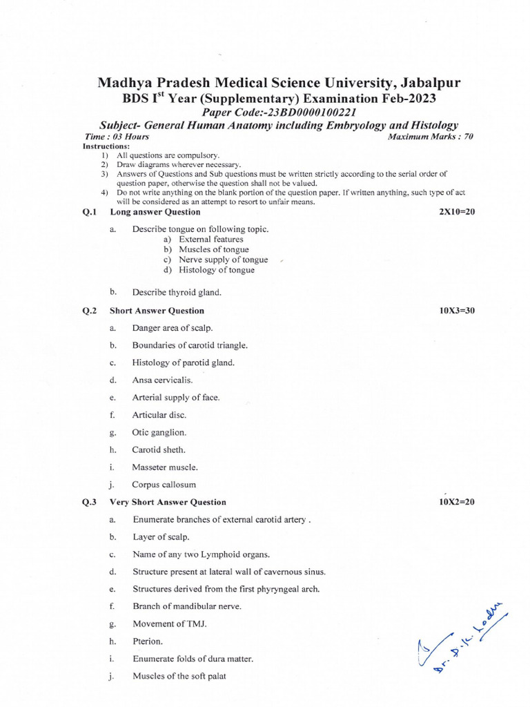 BDS 1st Year Supplementary | PDF