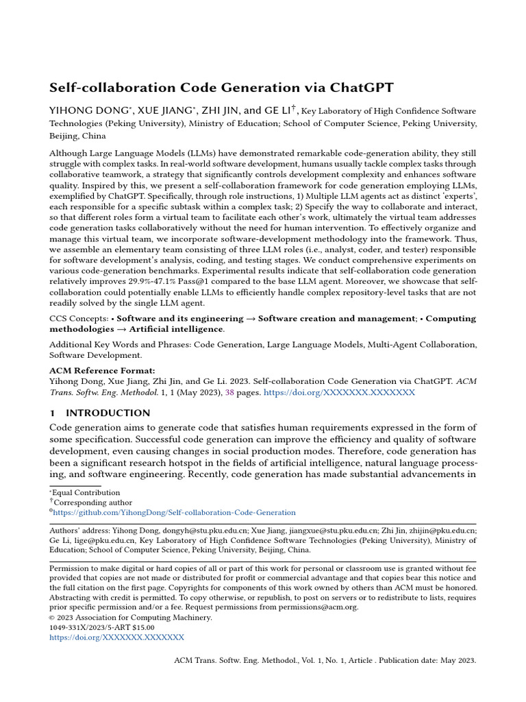 Self-Collaboration in Code Generation | PDF | Software Development ...