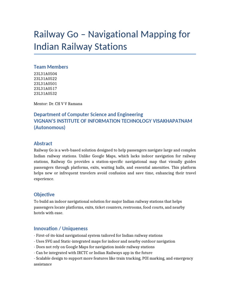 Railway Go: Indoor Navigation App | PDF | Mobile App | Software