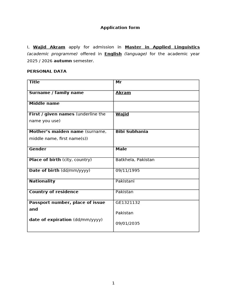 Master in Applied Linguistics Application | PDF
