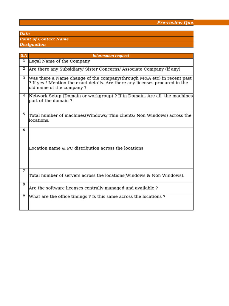Pre-Review Questionnaire - PWC | PDF