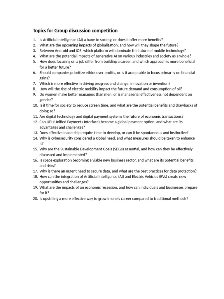 Group Discussion Topics for Competition | PDF
