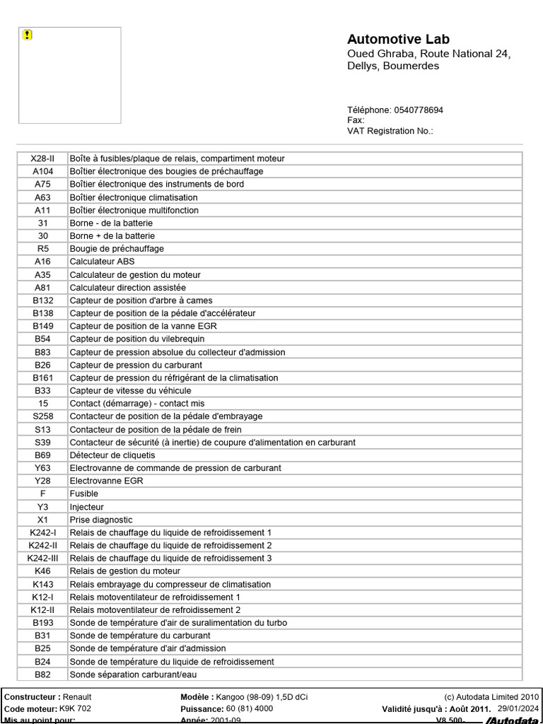Schéma électrique Renault Kangoo 1,5D dCi | PDF | Turbocompresseur ...