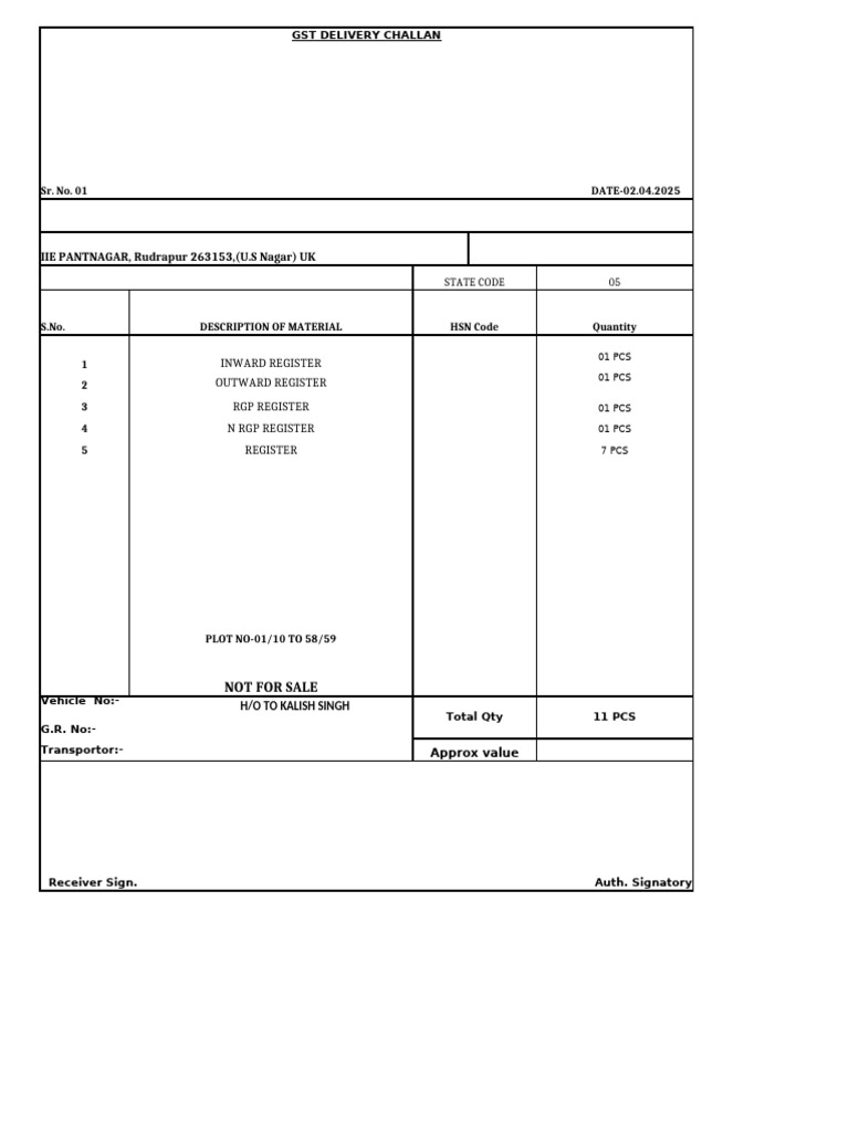 GST Delivery Challan Template | PDF